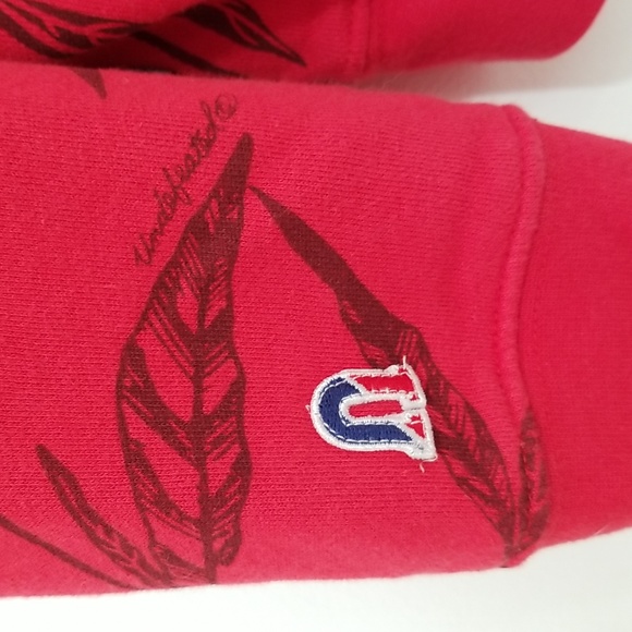 Undefeated men's red streetwear pullover hood with leaf print Size L - Picture 7 of 8